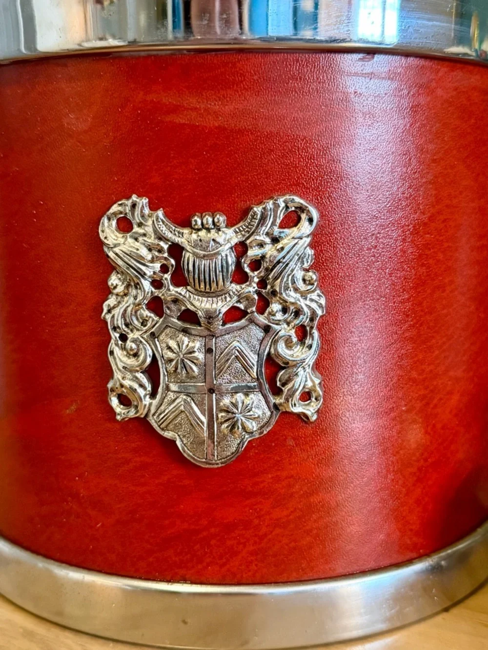Vintage MCM Ice Bucket Bar Set Red Faux Leather w/ Tools Vegas Glam